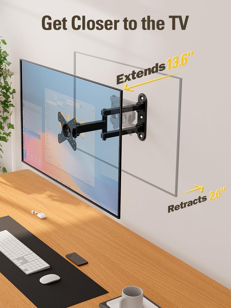 Mounting Dream UL Listed Full Motion Monitor Wall Mount TV Bracket for 10-26 Inch LED, LCD Flat Screen TVs and Monitors, TV Mount with Swivel Articulating Arm, Up to VESA 100x100mm and 33LBS MD2463 - Image 4